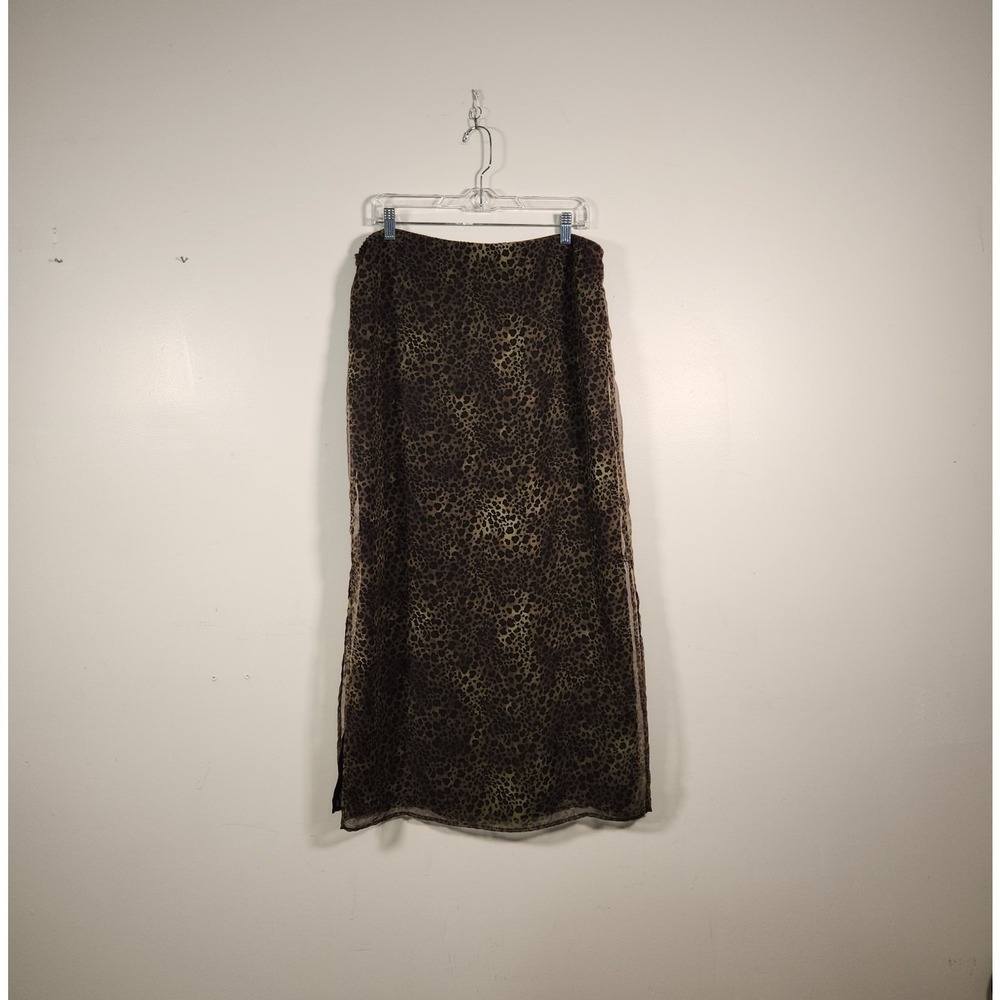 DRAMA Maxi Skirt Women L Black Green Animal Print Leopard Sheer Lightweight Boho
